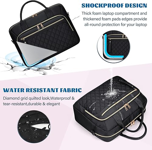 Miniatura 4 de RAINSMORE - Bolsa para laptop de 17.3 pulgadas, maletín para mujer, bolsa de hombro para computadora impermeable, bolsa de mensajero de gran tamaño