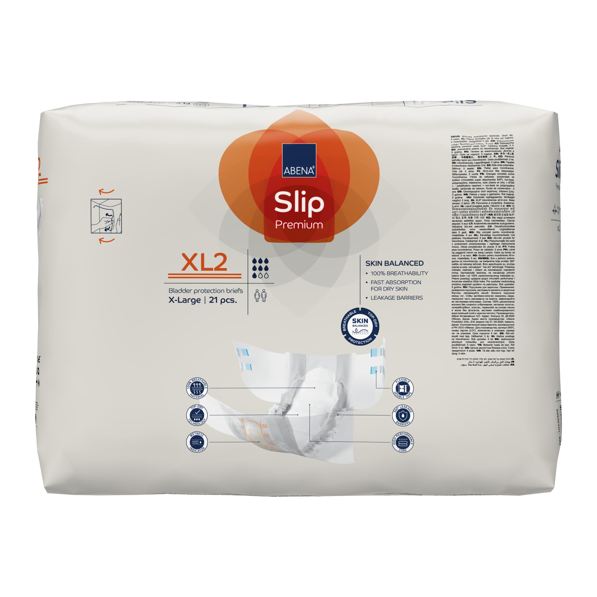 ABENA Slip Premium All-in-One Inkontinenzeinlagen für Damen und Herren, Eco-Labeled Damen-Inkontinenzeinlagen, Inkontinenzeinlagen, XL 2, 110-170 cm Taille, 3400 ml Saugfähigkeit, 4 x 21 Stück, Weiß