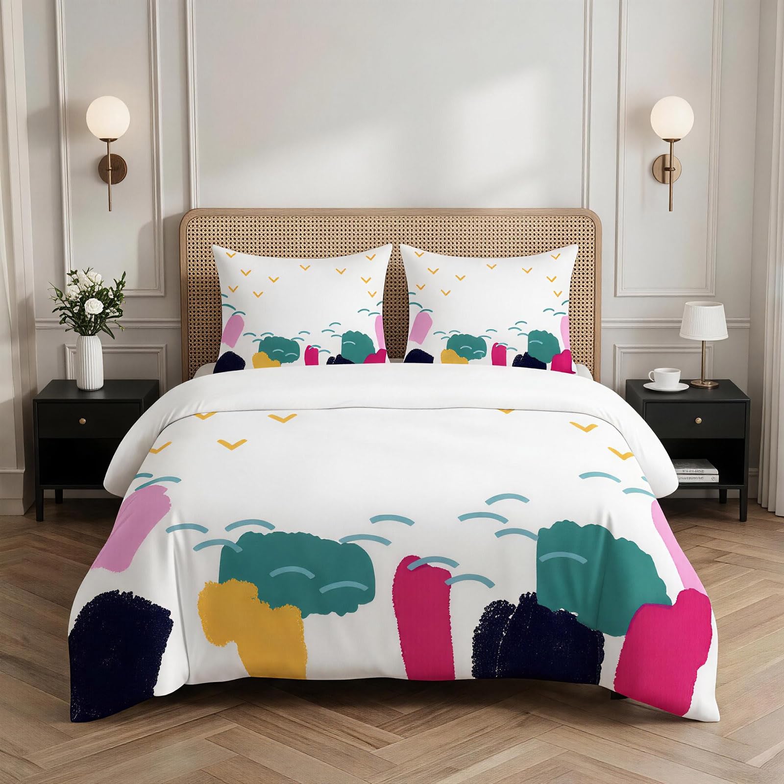 Housse de couette 240 x 260 cm parure de lit 3 pièces microfibre 3D