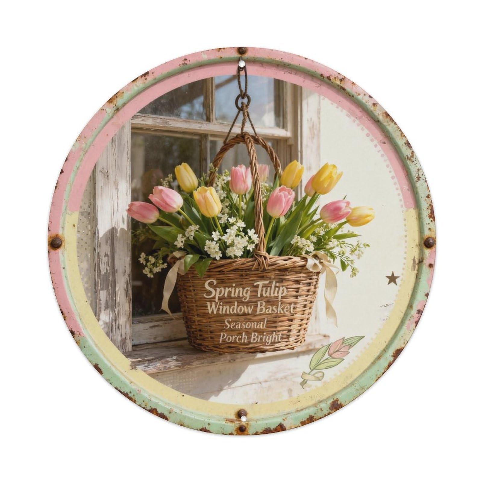Spring Tulip Window Basket Metal Tin Sign Plaque