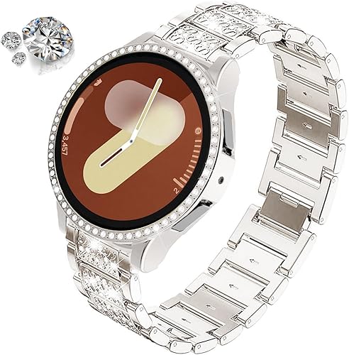 Vista 213 de Correas compatibles con Samsung Galaxy Watch FE / 5/4 de 1.575 pulgadas, correa de metal con diamantes de imitación brillantes de 0.787 pulgadas