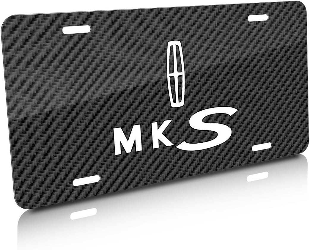 iPick Image for Lincoln MKS Black Carbon Fiber Look Graphic Special Aluminum Metal License Plate - Official Licensed