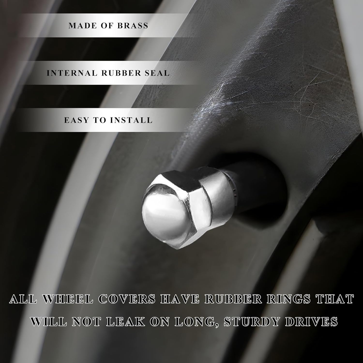 Sun Walker 4 PCS Car Tire Valve Stem Caps, Leakproof Hexagon Tire Valve Cover with Rubber O-Ring Seal, Dustproof Round Top Chrome-Plated Tyre Air Caps for Car Truck Motorcycle - Image 4