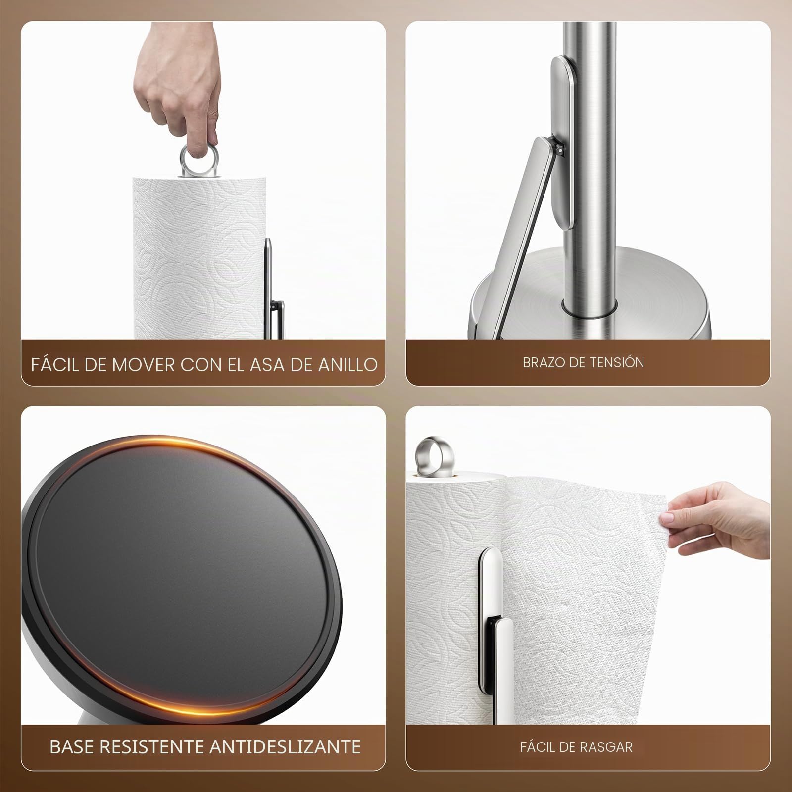 theaoo Soporte para Toallas de Papel de Acero Inoxidable Resistente con Brazo de tensión, fácil de rasgar con una Sola Mano, dispensador Moderno de encimera para Cocina, sostiene Todos los Rollos de