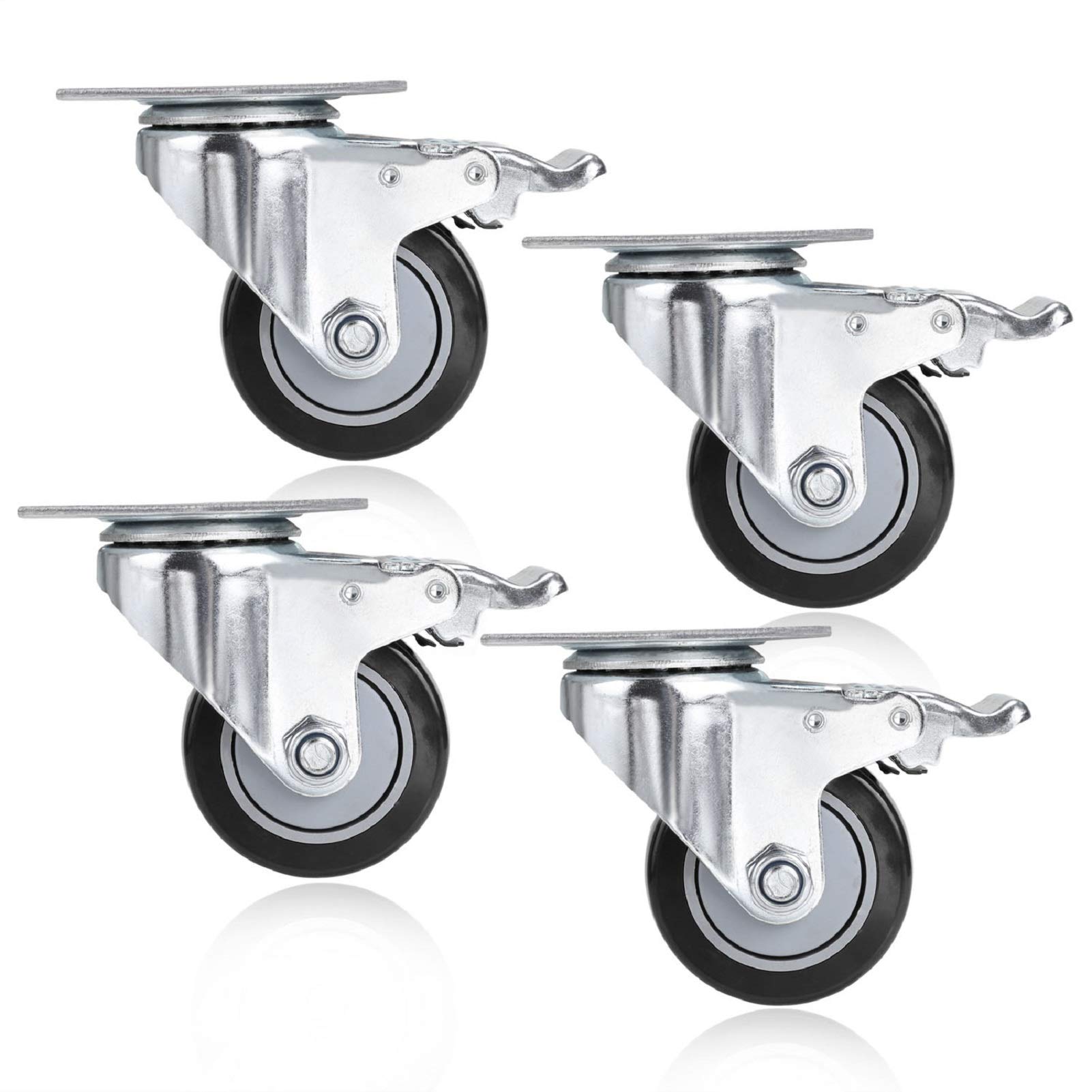 4 Pcs 75mm Ruote per mobili, Rotelle Girevoli con freno, Portata 400 kg,Nero