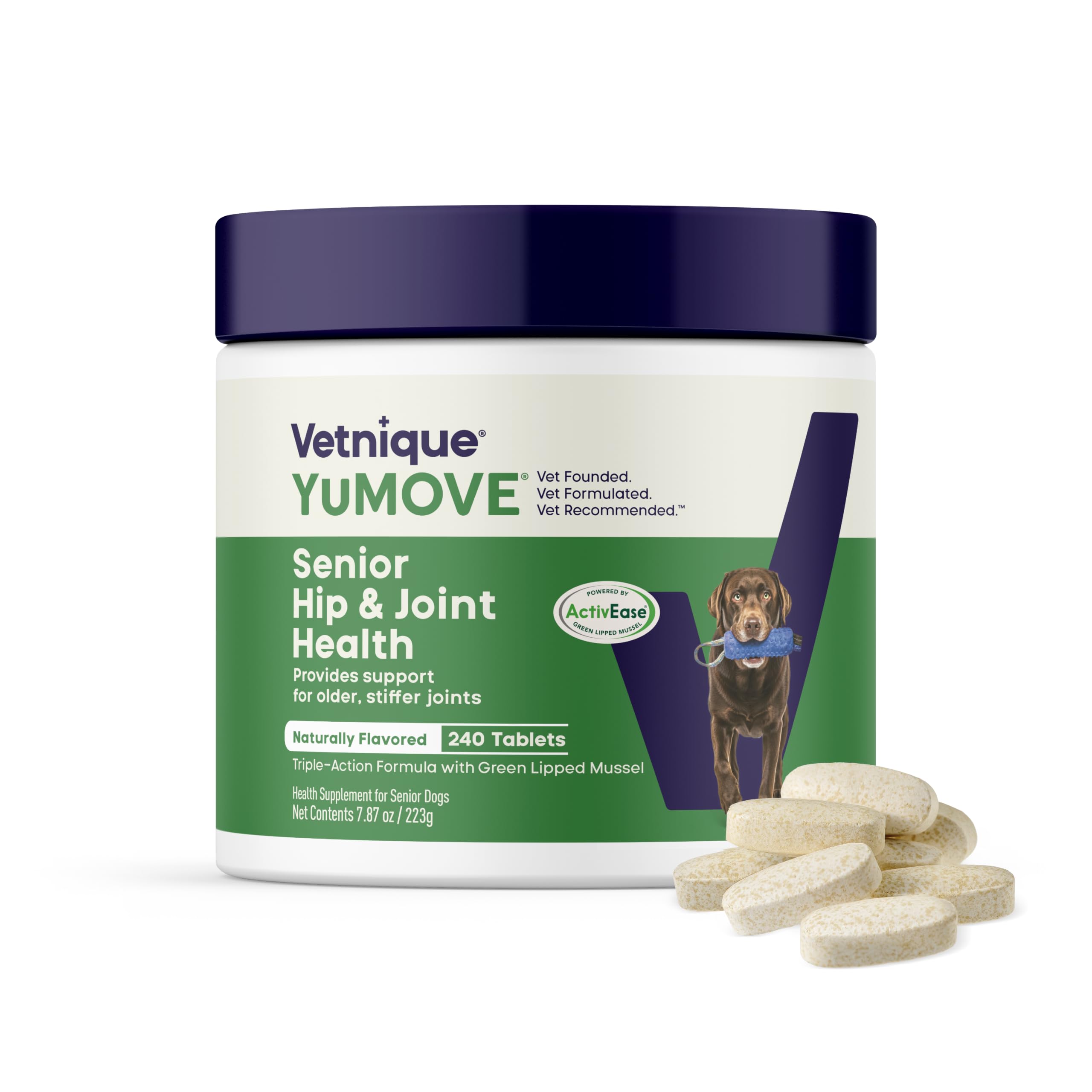 YuMOVE Gelenktabletten Hund 240 Tabletten - Gelenke & Beweglichkeit Altere Hunde 8+ Jahre - 170mg Jede Tablette Patent Angemeldet ActivEase Grünlippmuschel Hund - Mit Glucosamin, Chondoitin & Omega-3