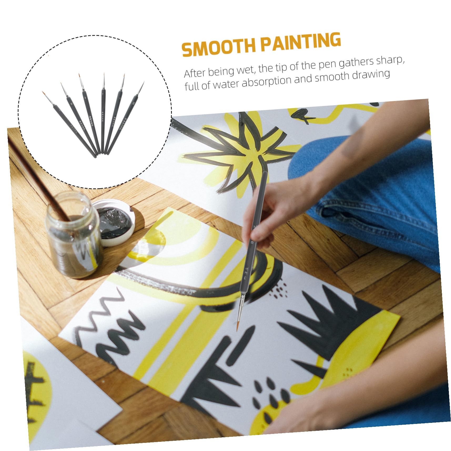 PLAFOPE Pinceles de Acuarela Pelo de Comadreja 6 Piezas para Artistas Portátiles Colores para Pintar Pintura al Óleo y Acrílica Detalle Fino Uso Escolar y Artístico Diario