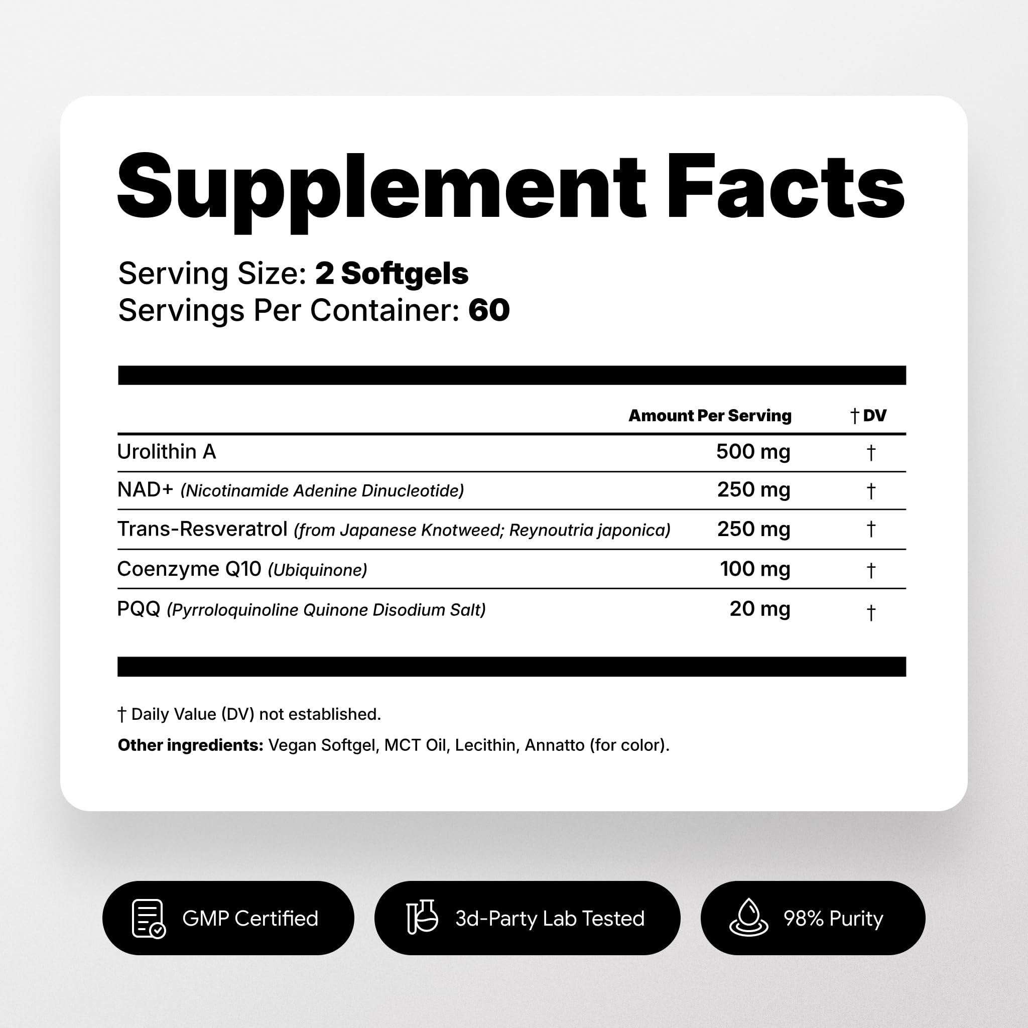 Urolithin A Supplement with NAD+, Resveratrol, CoQ10 & PQQ - Healthy Aging, Cellular Energy & Mitochondrial Health Support - 120 Softgels - 2 Month Supply — Amazon image 6