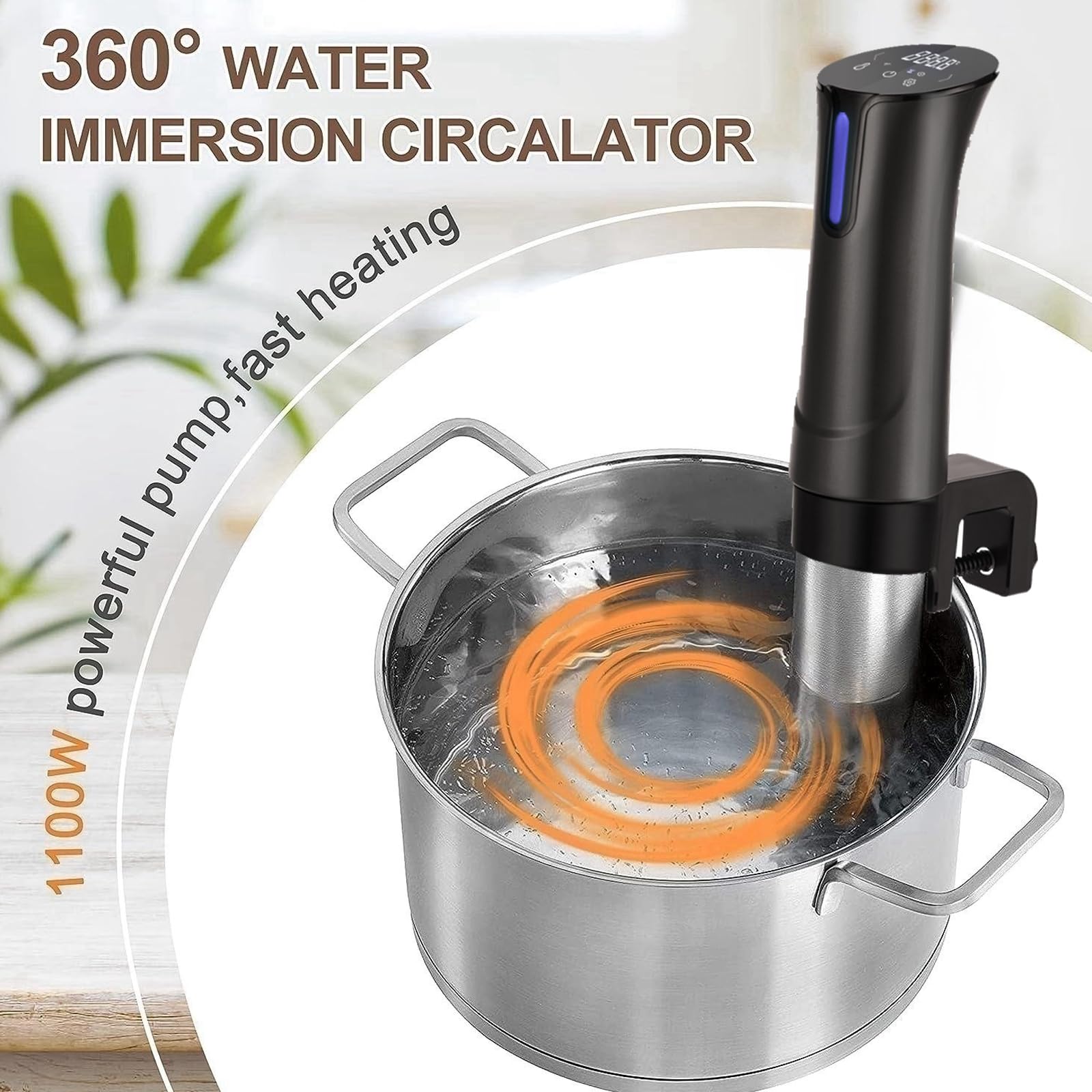 Máquina Sous Vide, Cocina Sous Vide de 1100 W, Circulador de Inmersión Térmica, Abrazadera Ajustable y Pantalla Táctil LED Digital/Control de Aplicación, Temperatura Precisa de Calentamiento Rápido