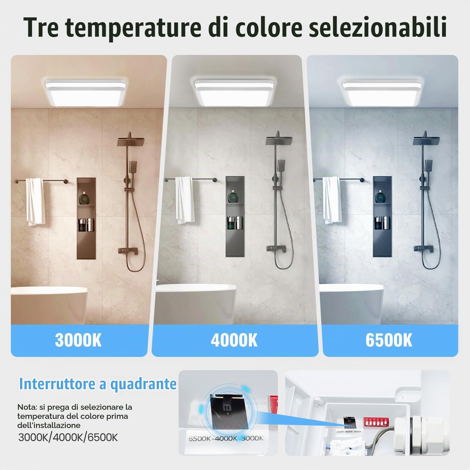 LEZOE Plafoniera LED con sensore di movimento IP65 impermeabile, 30W 4500lm 150(Lm/W) lampada da soffitto con sensore 3000K/4000K/6500K Ideale per bagno, garage, corridoio, balcone 26x26x6cm Bianco