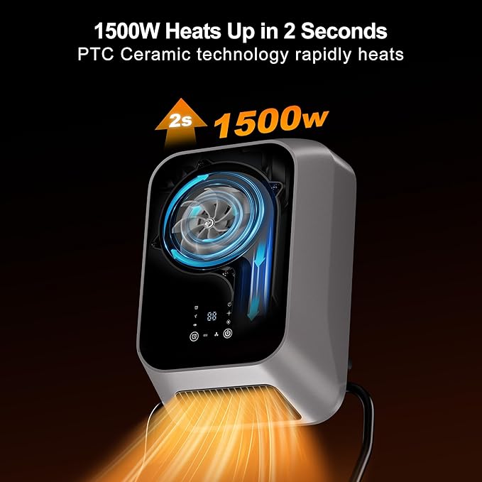 Calefactor Eléctrico Portátil PTC 1500W 120V con Temporizador y Control Remoto miniatura 4
