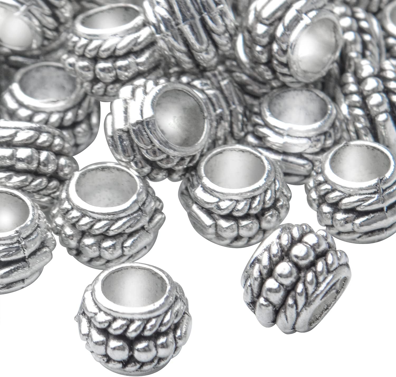 BronaGrand 100pcs Tibetan Antique Silver Large Hole Spacer Beads Alloy European Rondelle Beads Spacers Loose Spacers Jewelry Bead Charms for DIY Jewelry Crafts Making(8×6mm, Hole:4.5mm) - Image 4