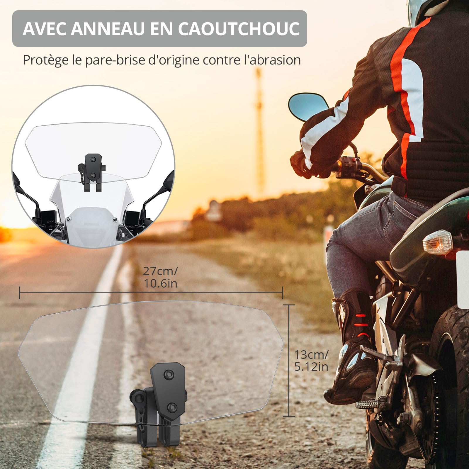 Justech Réglable Pare-Brise de Moto Matériau ABS Bruit Plus Faible Support Noir Pare-Brise de Moto 270x130x43mm avec Petite Serviette 30×30cm pour Plupart des Motos
