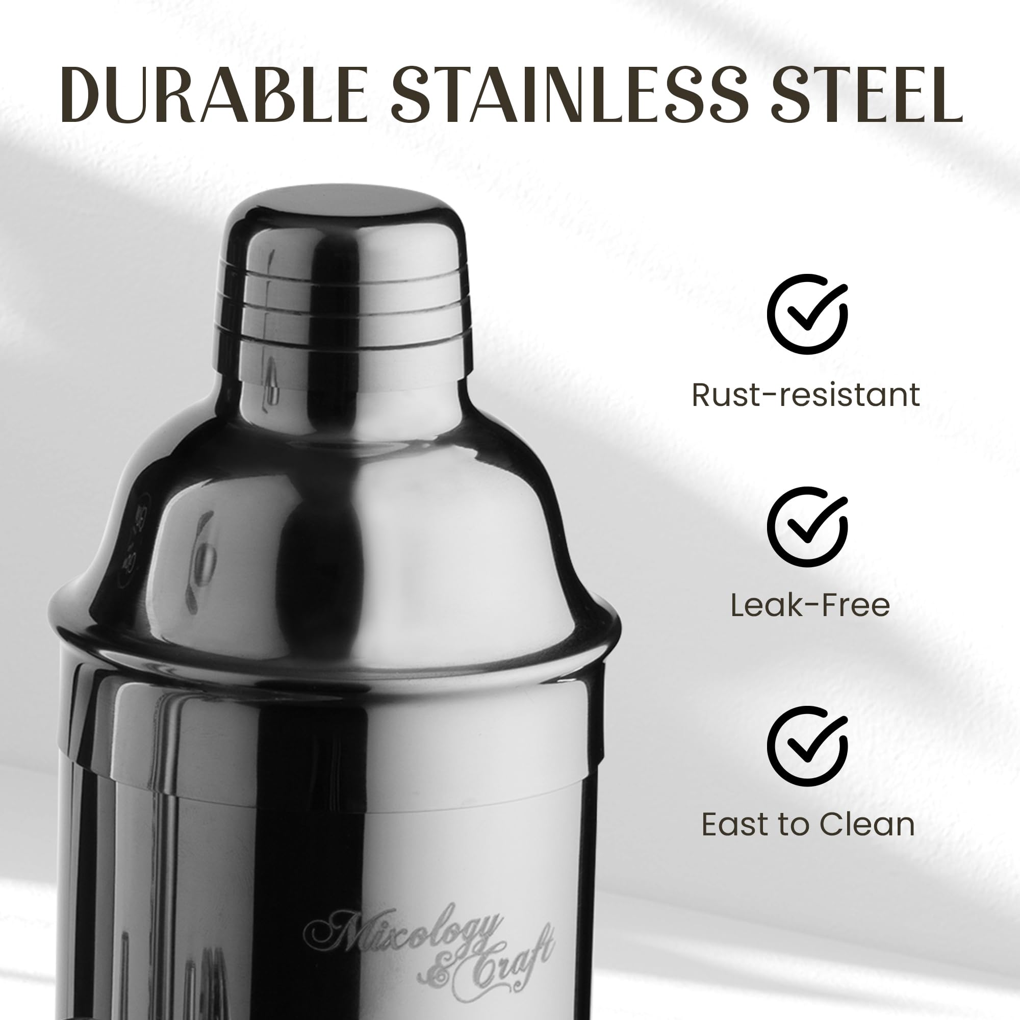 Mixology & Craft Cocktail Shaker Set with Dark Bamboo Stand - Professional 10-Piece Bartender Kit - Complete Bar Set & Cocktail Mixer Kit for Home (Silver)