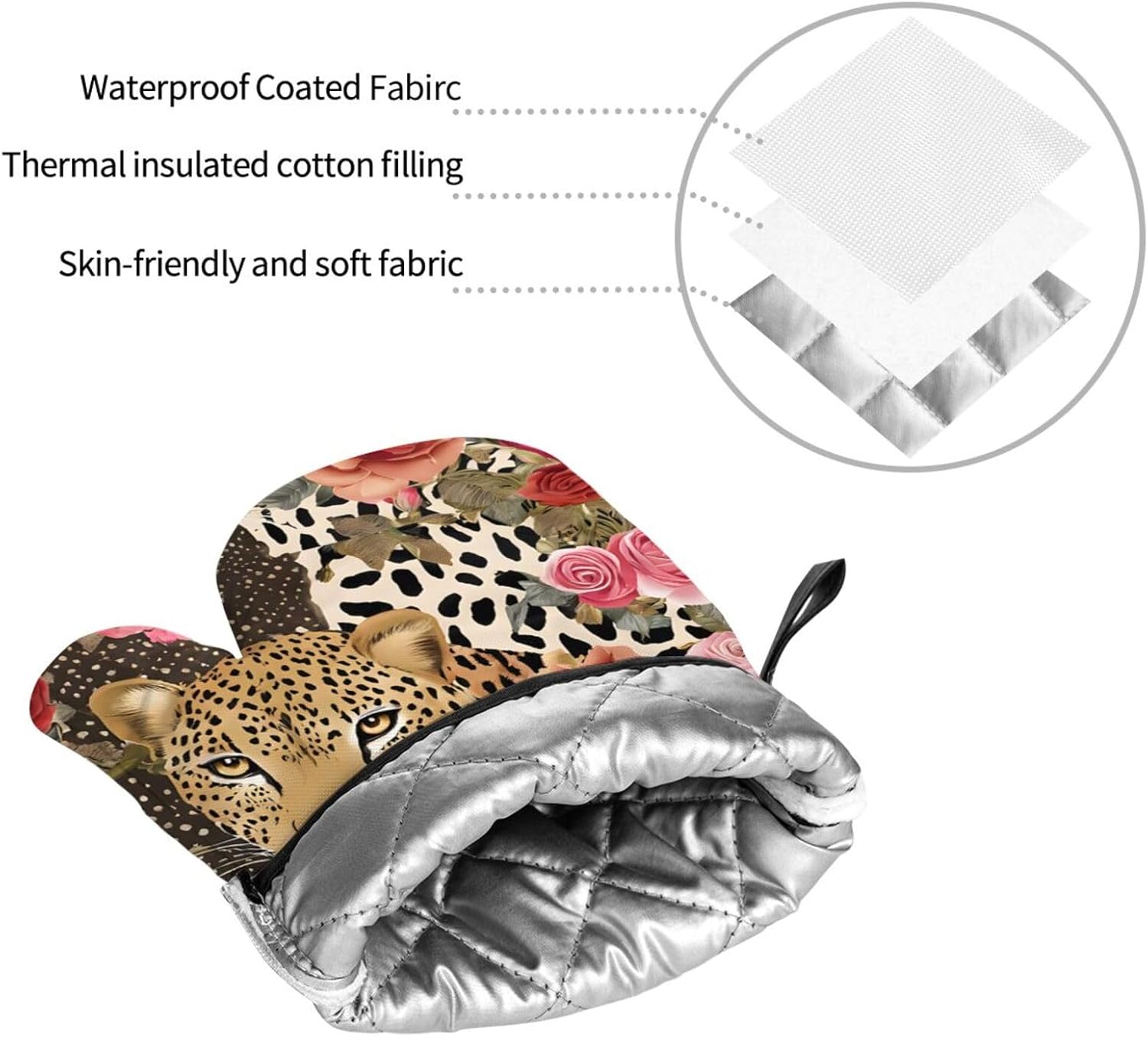 (Striped Leopard) Baking 4-Piece Set: 2 Oven Mitts and 2 Pot Holders Heat Resistant Waterproof Hanging Loop for Kitchen Oven Grill Housewarming Gifts