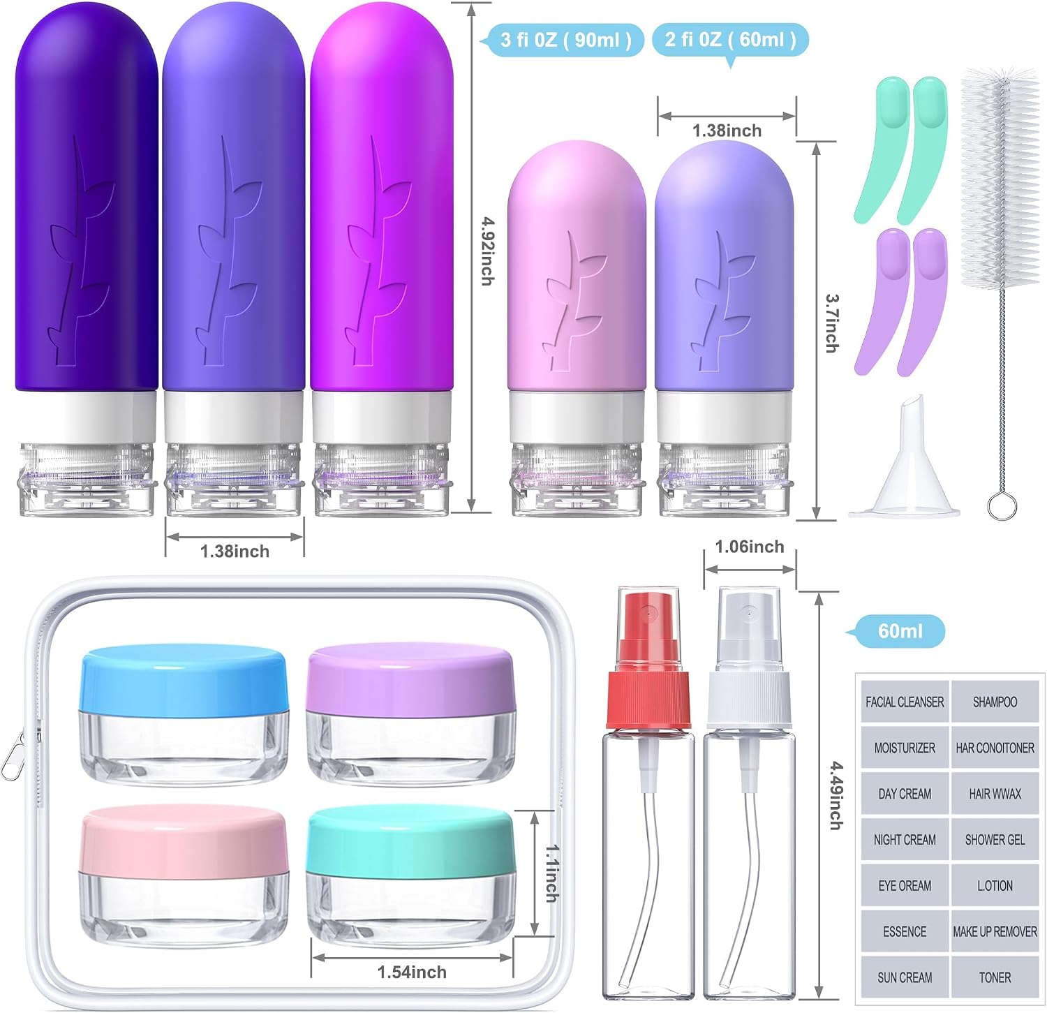 Aeomni 19 Pack travel Bottles for Toiletries, Silicone TSA Approved Travel Size Containers for toiletries Leak Proof Refillable Travel Accessories for Shampoo Conditioner Lotion travel ess