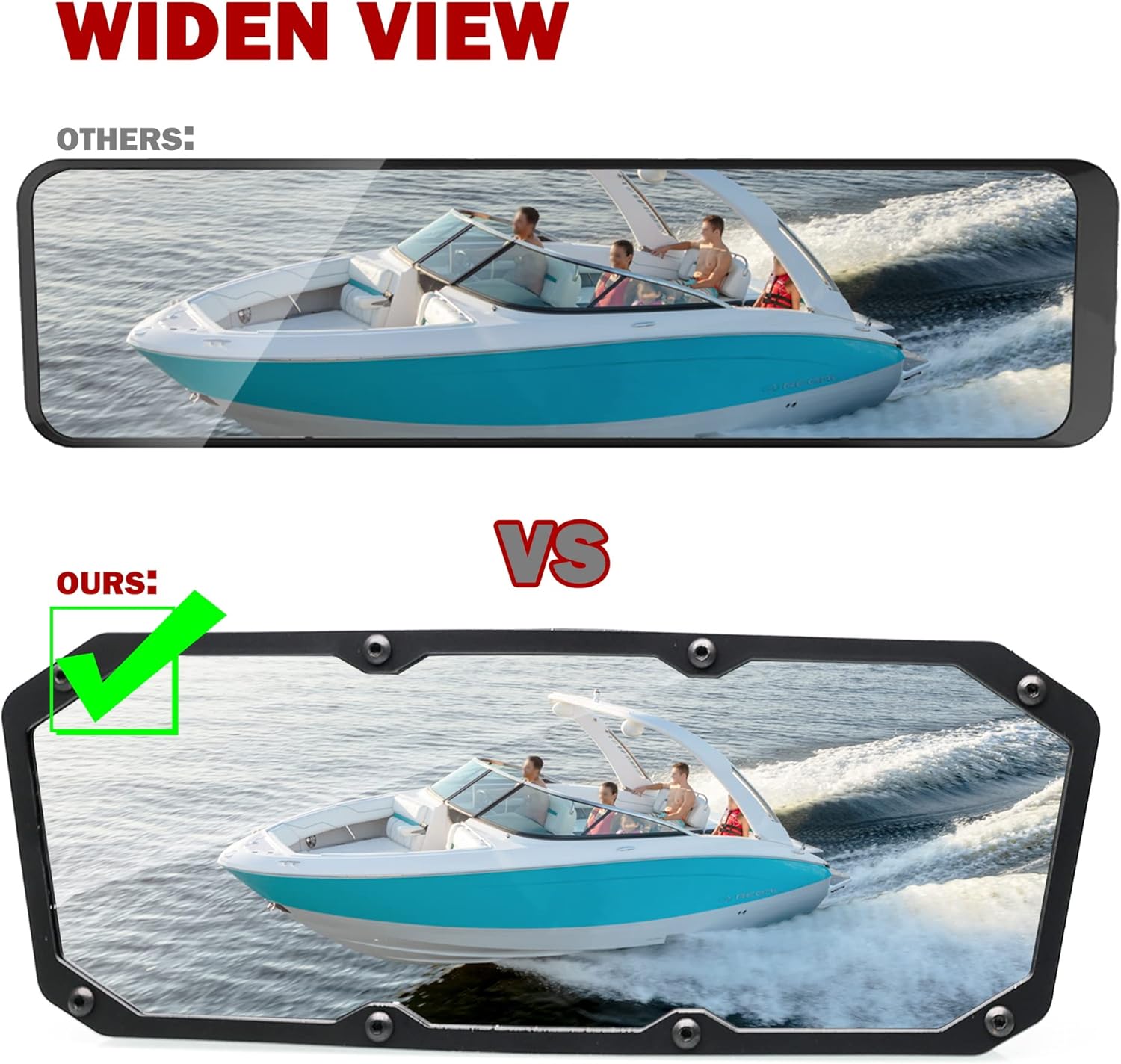 MZS Boat Mirror Rear View, Universal Marine Mirrors Wide-Angle Convex Windshield Accessories Black Compatible with Ski Yacht Pontoon Water Skiing Bowrider Watercraft Surfing Boats