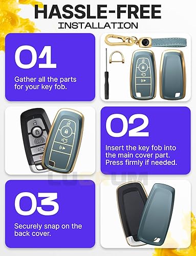 Miniatura 6 de Funda para llavero y llavero de cuero - Funda completa para llave - Funda de TPU para llavero, Azul