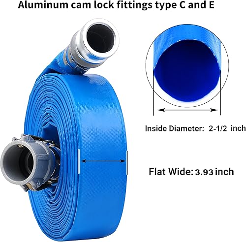 Vista 31 de Manguera de descarga plana de PVC de 2 pulgadas x 100 pies con accesorios de aluminio Camlock C y E, accesorio de bloqueo de leva tipo F incluido