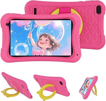 Digliand 7" Android Kids Tablet, Android 13, Quad-core Processor, 4GB+32GB, Pre-Installed Educational Apps, 2MP+5MP Dual Cameras, 3000mAh Battery, Shockproof Protective Case Pink