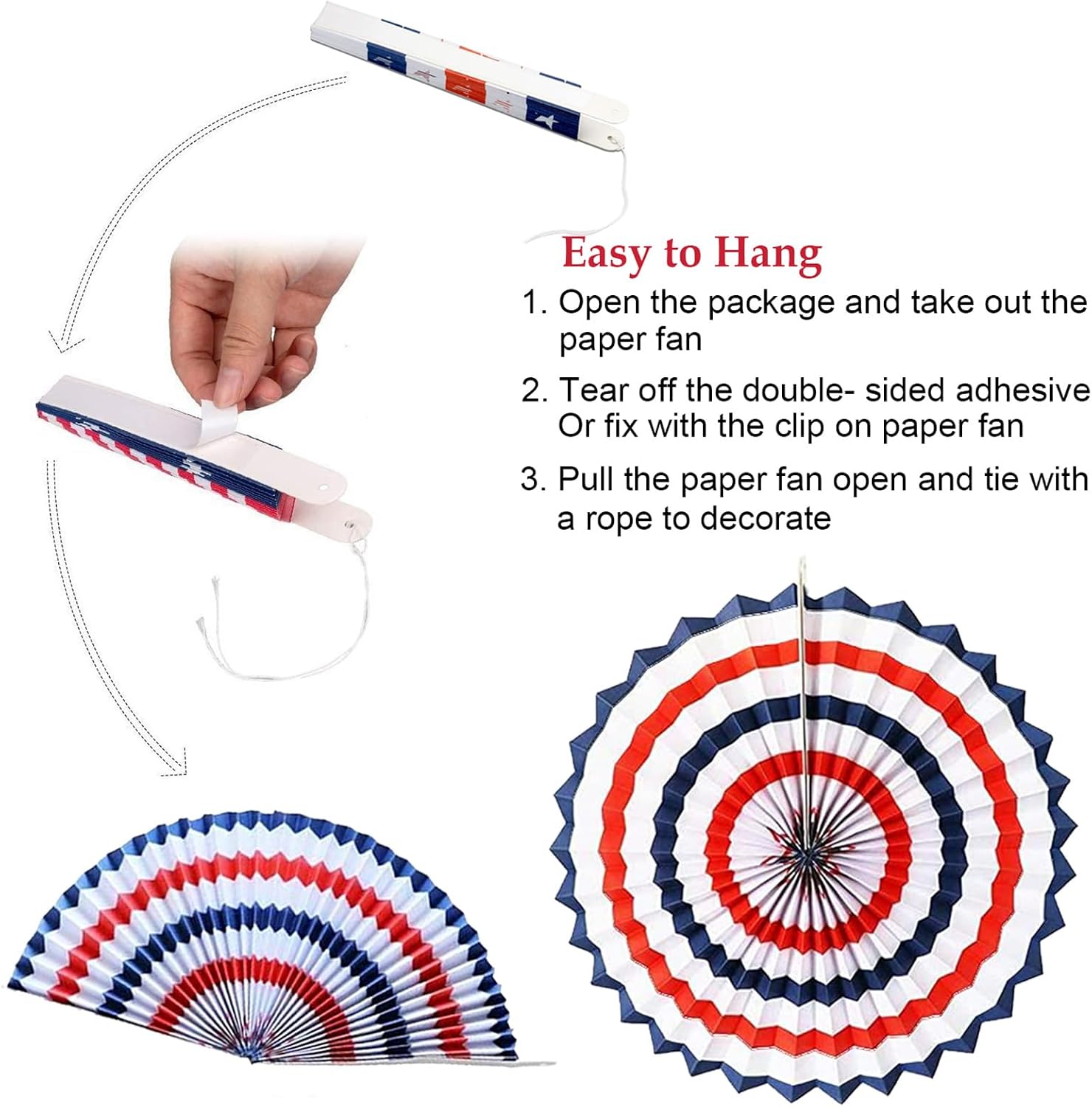 26PCS 4th of July Decorations Patriotic Decor USA Flag String Red White and Blue Paper Fans Star Streamer Pom Poms Hanging Swirls for Memorial Day Veterans Day Independence Day