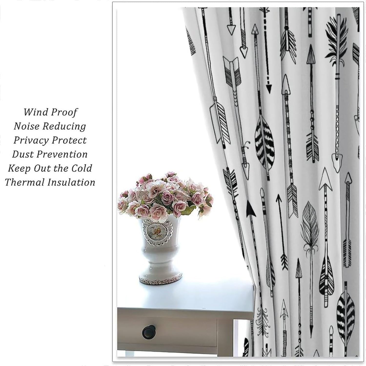 Vintage Black & White Arrow Curtains - Rustic Native American Western Farmhouse Arrow Print Thermal Insulated Blackout Curtains - Rod Pocket Window Treatment Drapes for Bedroom 2 Panels 63L x 36W