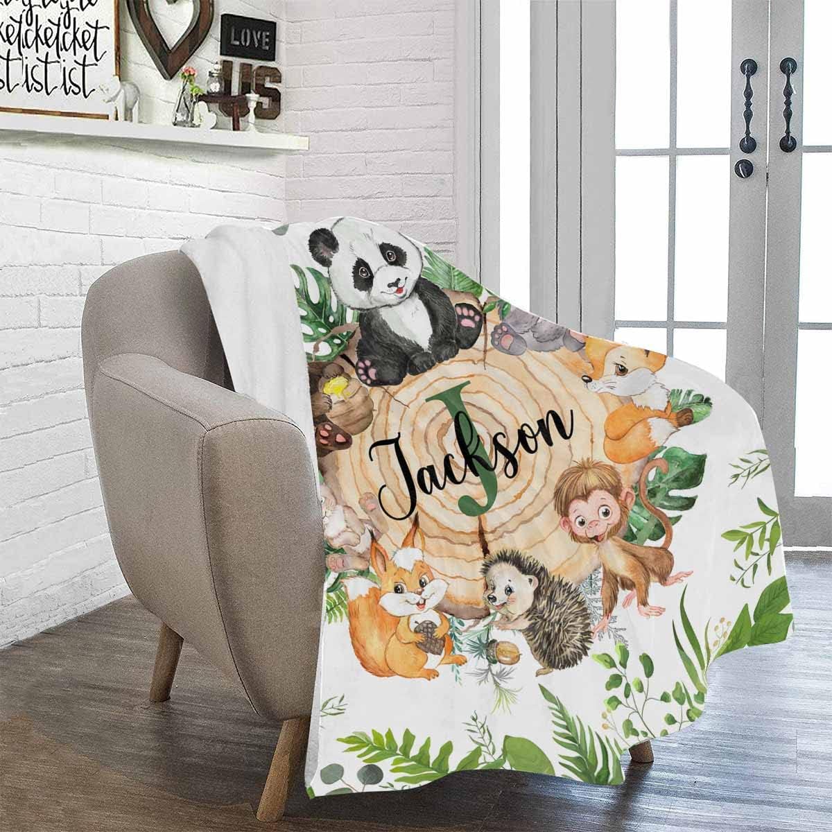 Custom Kids Blanket for Baby Boys Girls with Name - Personalized Baby Blanket with Woodland Animals Design for Kids - Cute Throw Blanket - Customized Swadding Blanket for Toddler Super Soft 40"x50"