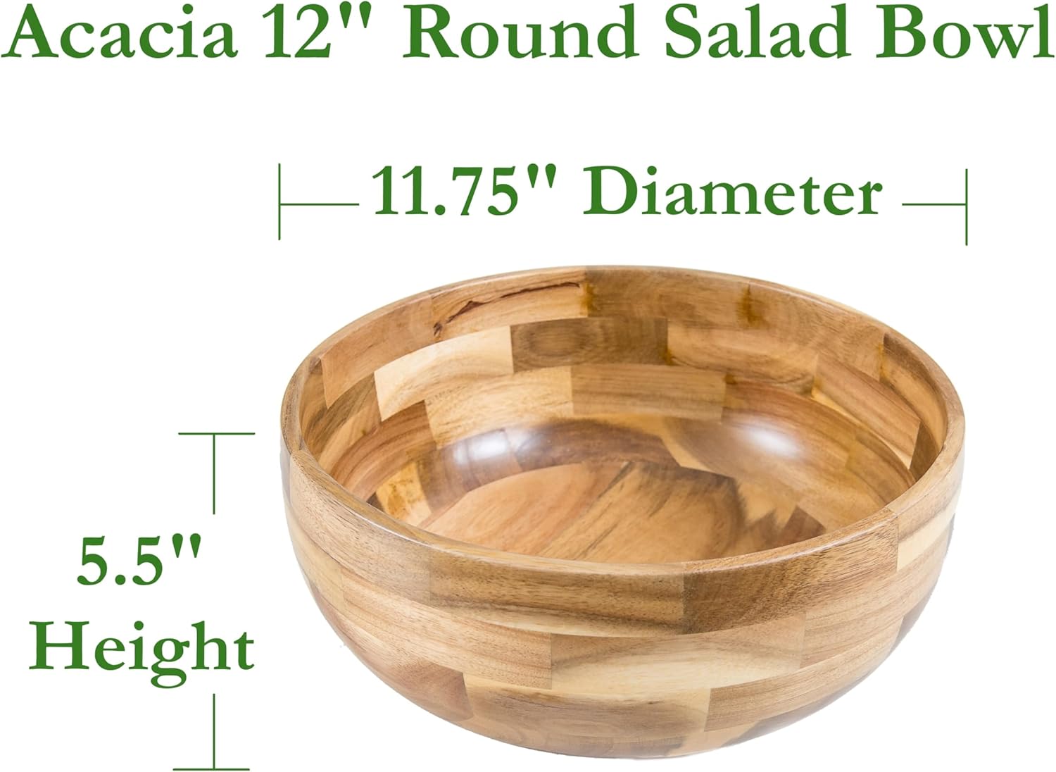 Lipper International Acacia Wood Footed Round Serving Bowl for Fruits or Salads, Small, 12" Diameter x 4" Height, Single Bowl