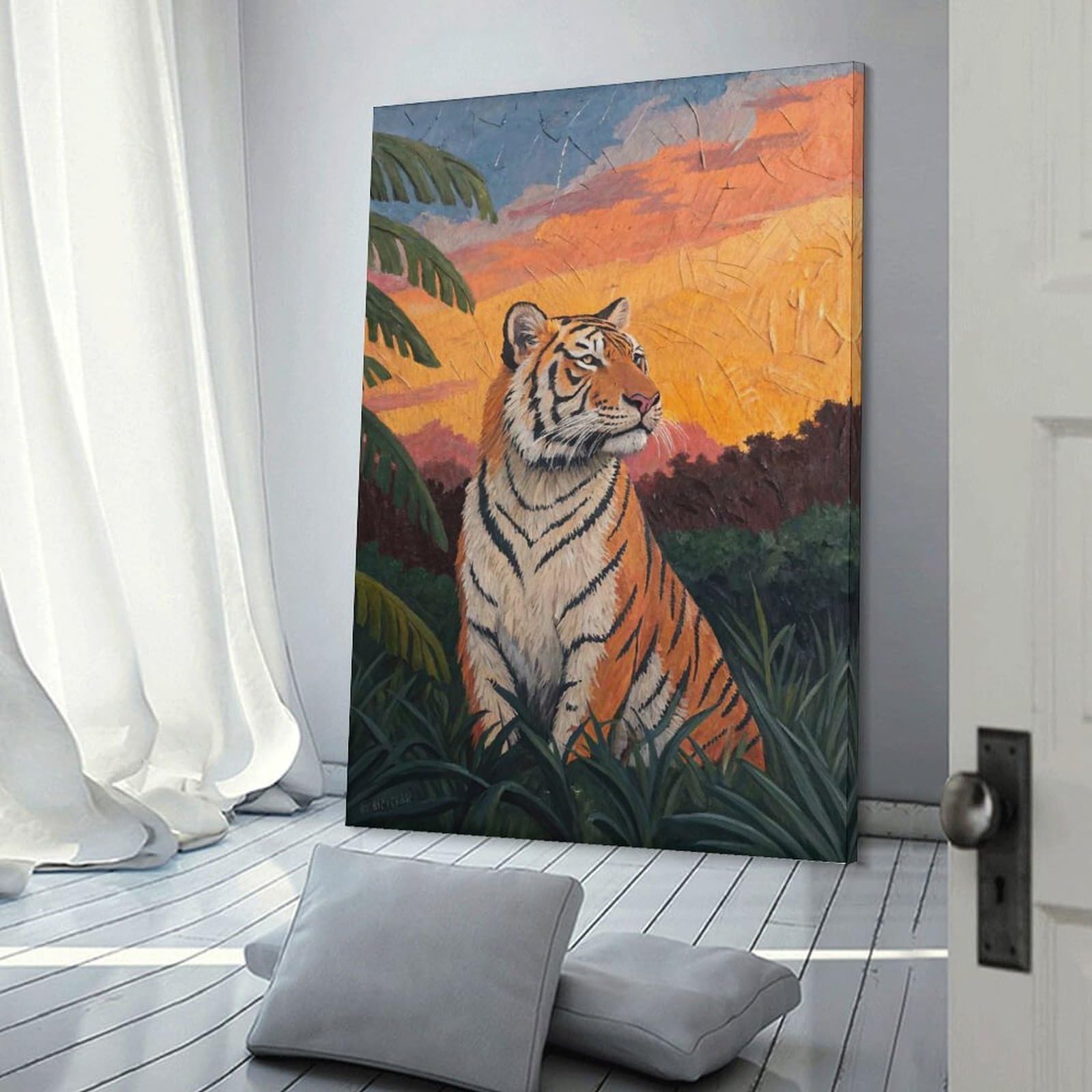 Junmoney Tiger in Jungle Sunset Room Decor Wall Art, 24x36inch(60x90cm), for Bedroom Walls, Guest Spaces Or Lounges, Stylish Decor for A Restful Room Update