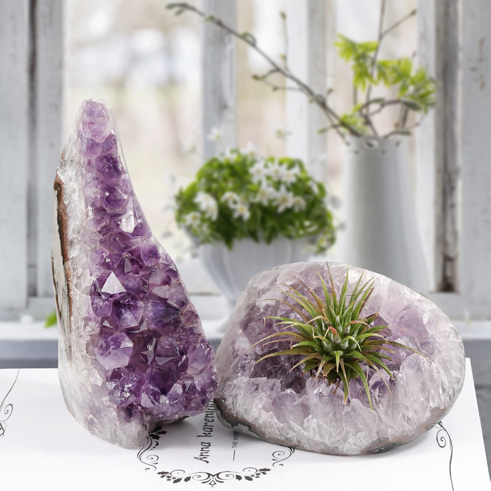 Nupuyai Améthyste Cluster Naturelle Cristal Pierre Brute Décoration, Spécimen de Amas d'améthyste pour la Feng Shui Décoration de Maison et Bureau Reiki Méditation (600g-700g)