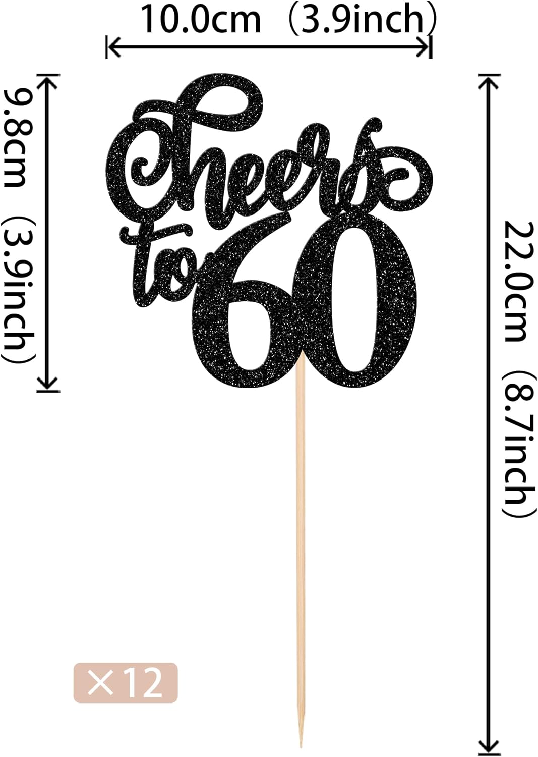 12 PCS Cheers to 60 Centerpiece Sticks Double Sided Glitter 60th Birthday Cake Toppers Number 60 Centerpieces Table Flower Topper Decorations for 60th Birthday Party Centerpiece Supplies Black