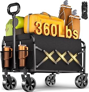 Wagons Carts Foldable - 360Lbs Collapsible Wagon Cart with Wheels Portable - Folding Wagon Lightweight for Camping, Sports, Travel, Picnic, Groceries, Shopping
