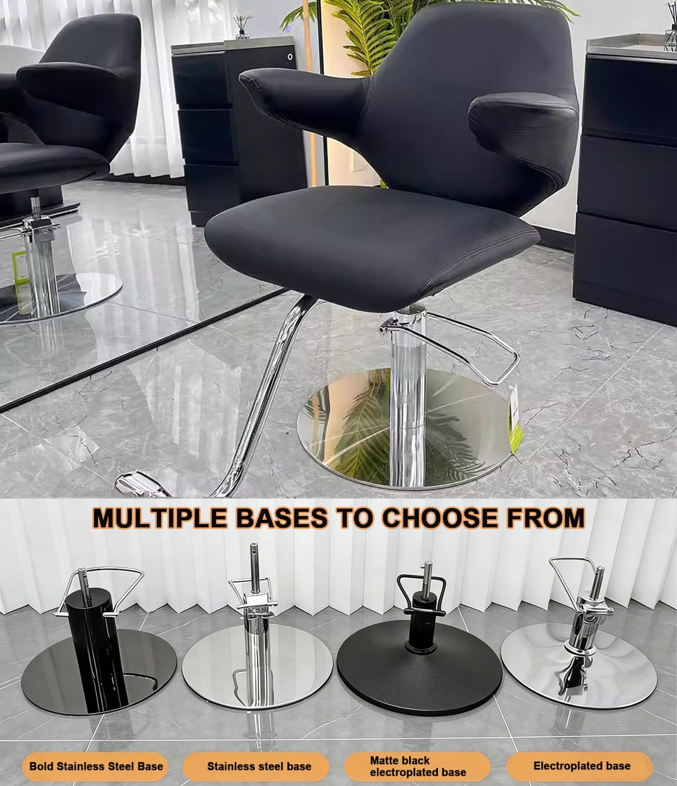 ZTGL Sillón Profesional de Peluquería Moderna Hidráulica, Silla de Salon de Peluquería Giratoria 360° Ajustable en Altura, Cuero PU Premium para Peluquería & SPA en Casa,Stainless Steel Base a4