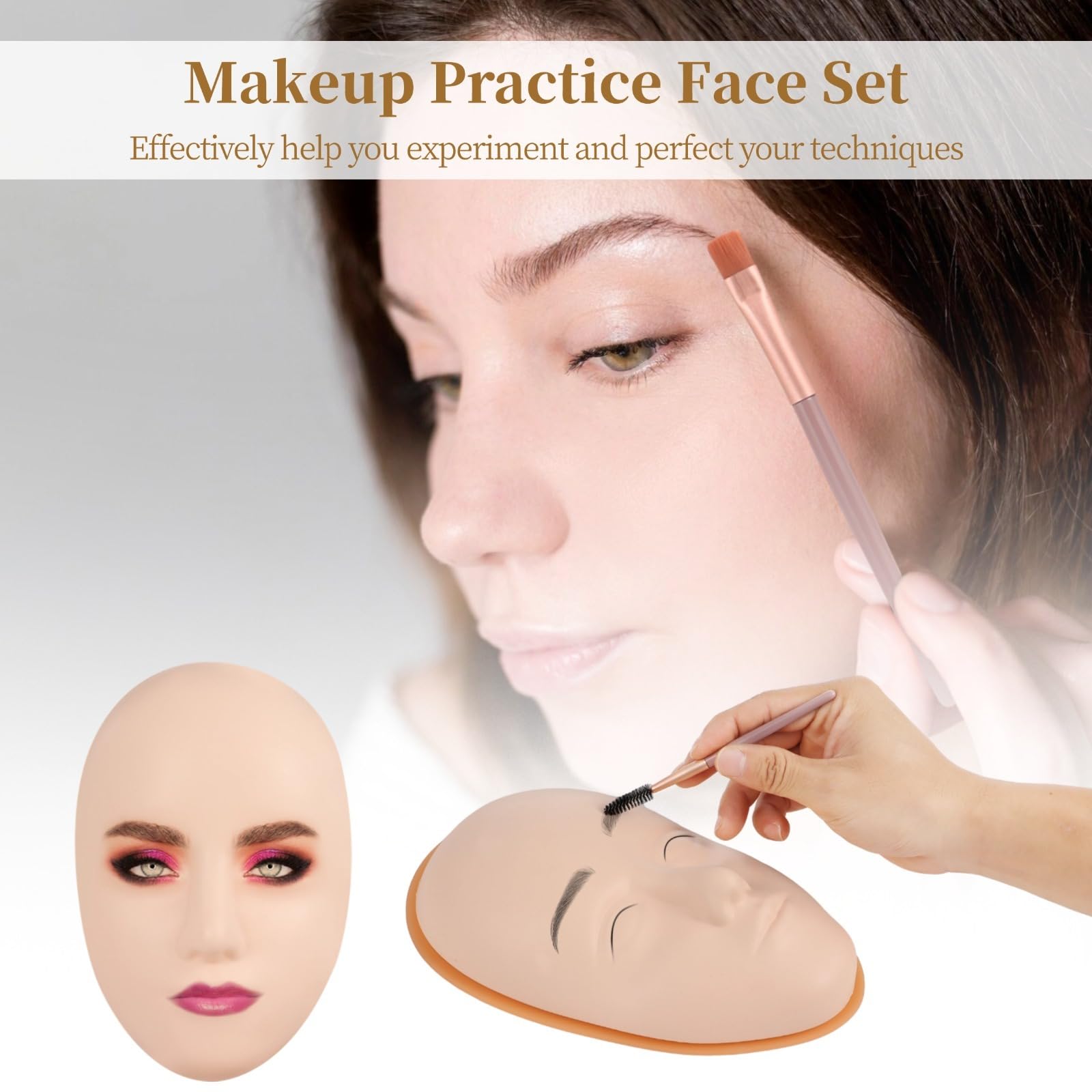 Makeup-Übungsgesicht-Set, 8 Silikon-Übungsgesichter mit 1 Übungsgesichtsplatte und 8 Make-up-Pinseln, für Anfänger, Gesichtsbemalung, Permanent Make-up und kreative Gestaltung
