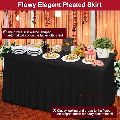 Miniatura 4 de Falda de mesa y mantel grueso de elastano 2 en 1 y funda de mesa de 8 pies, mantel rectangular ajustable con falda plisada, mantel rectangular sin