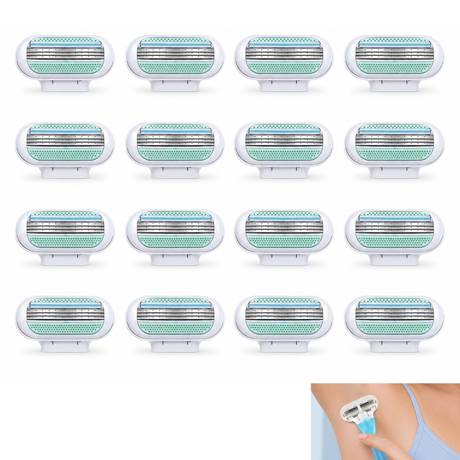 16-teiliges Nachfüllklingen Set für Venus Damen Rasierklingen, 3-Klingen Patrone Nachfüller für Comfortglide mit Gleitstreifen, extra glatte Rasierklingen, glatt, bequem und wiederverwendbare
