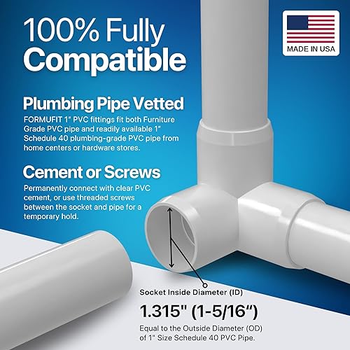 Miniatura 47 de FORMUFIT Codo de 3 vías de PVC de grado para muebles de 1 pulgada en rojo, fabricado en Estados Unidos, resistente a los rayos UV, a prueba