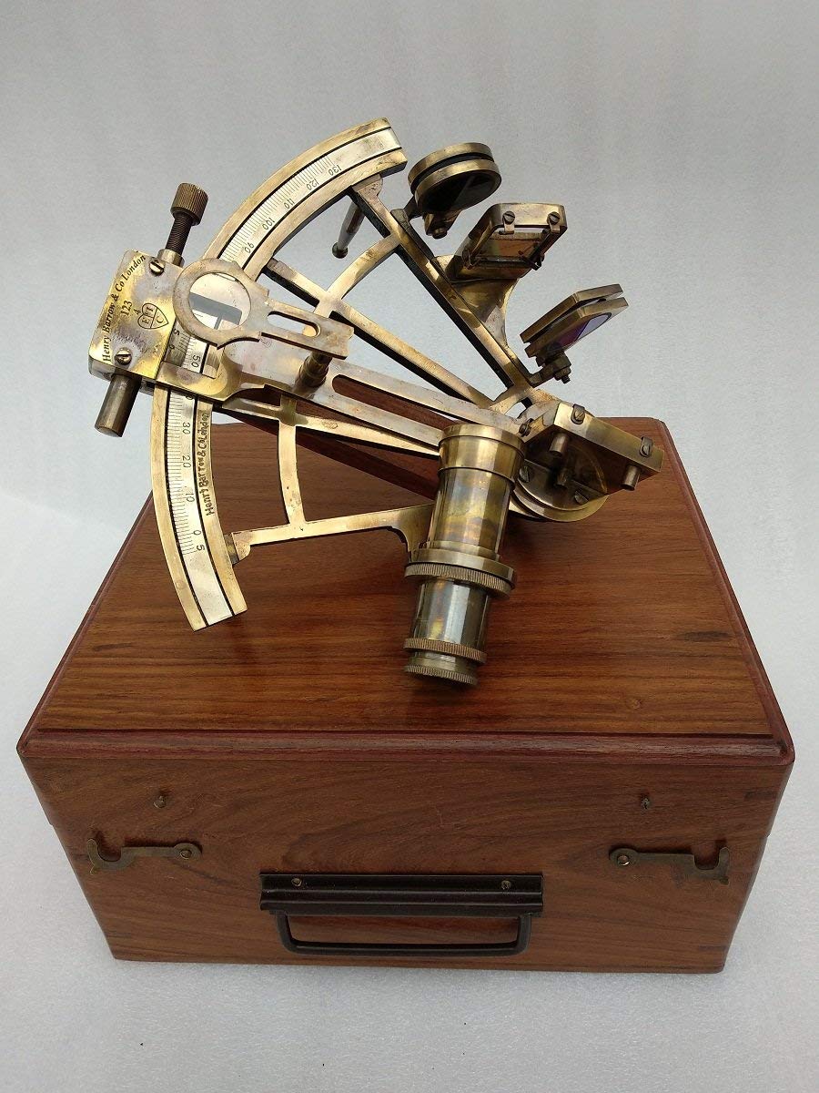 Sestante nautico in ottone anticato da 20,3 cm, con scatola di legno, regalo nautico