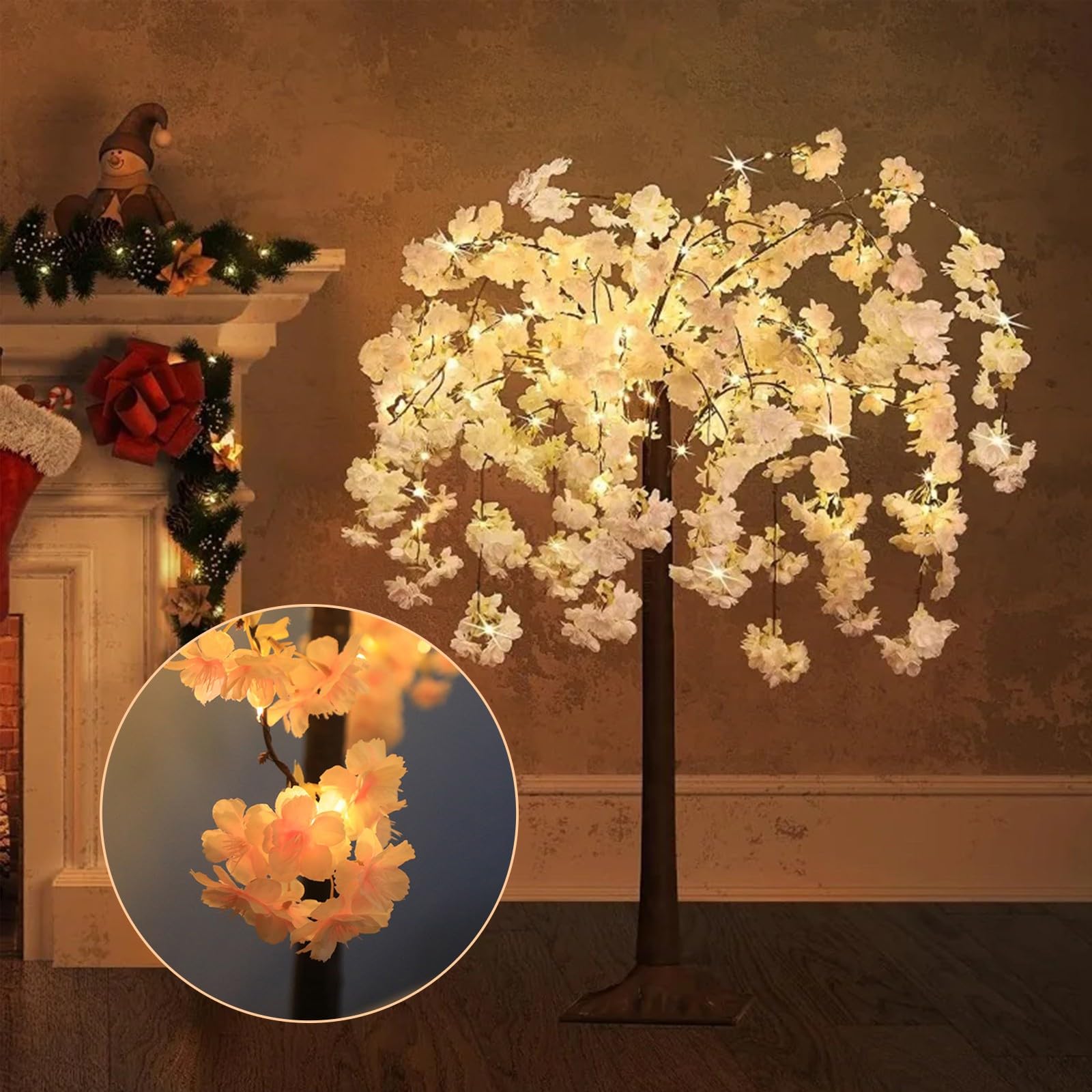 Árbol de Cerezo de 6 pies con 500 Luces LED, árbol Iluminado artificialmente para decoración del hogar, 8 Modos de iluminación, árbol Rosa con Flores Artificiales para decoración