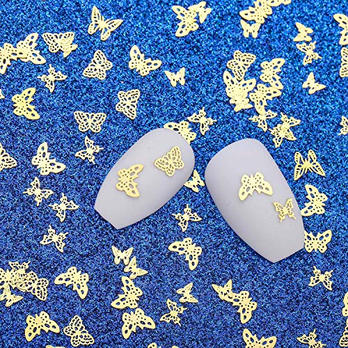 1000 Pieces Gold Metallic Butterfly Nail Design Stickers With Box, Metal Nail Decal Hollowed Nail Studs Metallic Slice Nail Decorations For Women Girls Diy Nail Design #TOP4