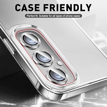 LucBuy カメラレンズプロテクター Samsung Galaxy S25用 9H 強化ガラスカメラカバー スクリーンプロテクター フィルムステッカー 自動調整 個別のアルミニウム合金リング
