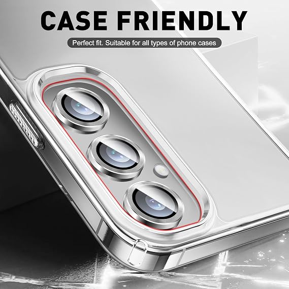 LucBuy カメラレンズプロテクター Samsung Galaxy S25用 9H 強化ガラスカメラカバー スクリーンプロテクター フィルムステッカー 自動調整 個別のアルミニウム合金リング