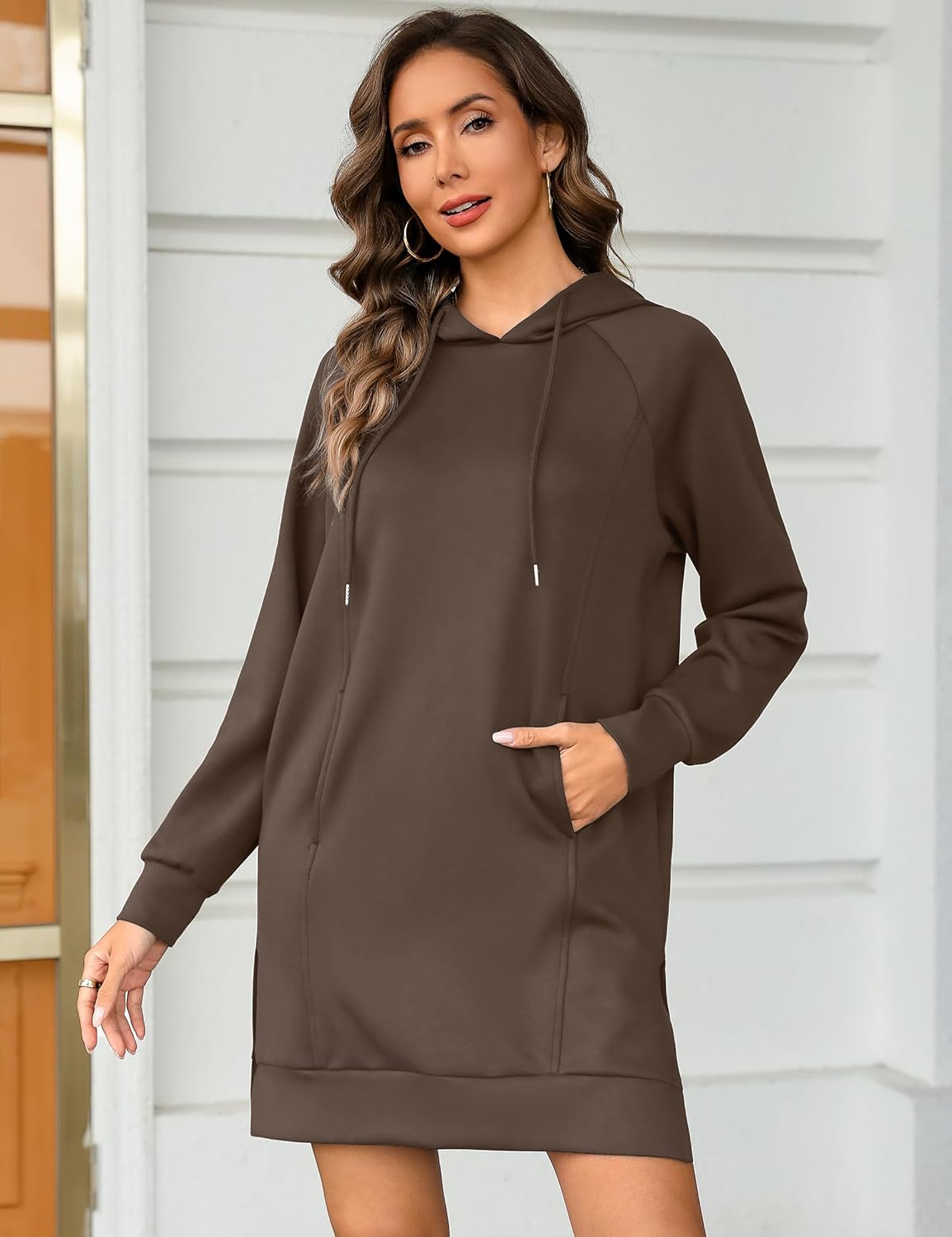 Quenteen Hoodie Dress for Women Sweatshirt Dress Oversized Casual Split Hem 2025 Fall Winter Pullover Dresses with Pockets - Image 3