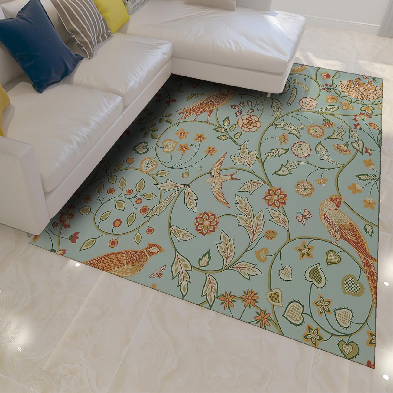 Tapis oiseaux 120x150 lavable pour un salon rustique