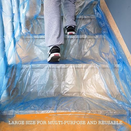 Miniatura 7 de 10 paños de plástico para pintor azul, cubierta impermeable antipolvo, lona desechable de 9 x 12 pies para pintar funda de sofá y funda de muebles