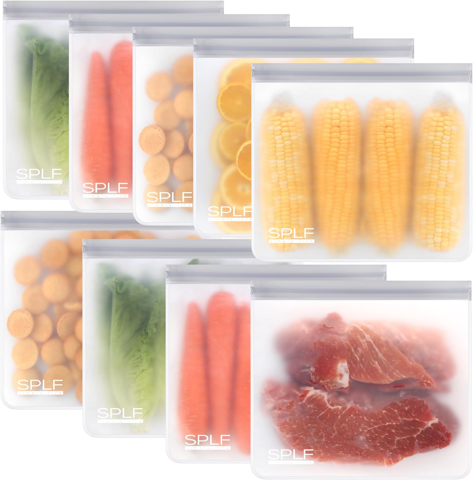 SPLF 9 Pack Reusable Gallon Freezer Bags, BPA Free 1 gallon Leakproof Silicone and Plastic Free Food Storage Bags for Meal Prep, Fruits, Sandwich, Snack, Travel Items