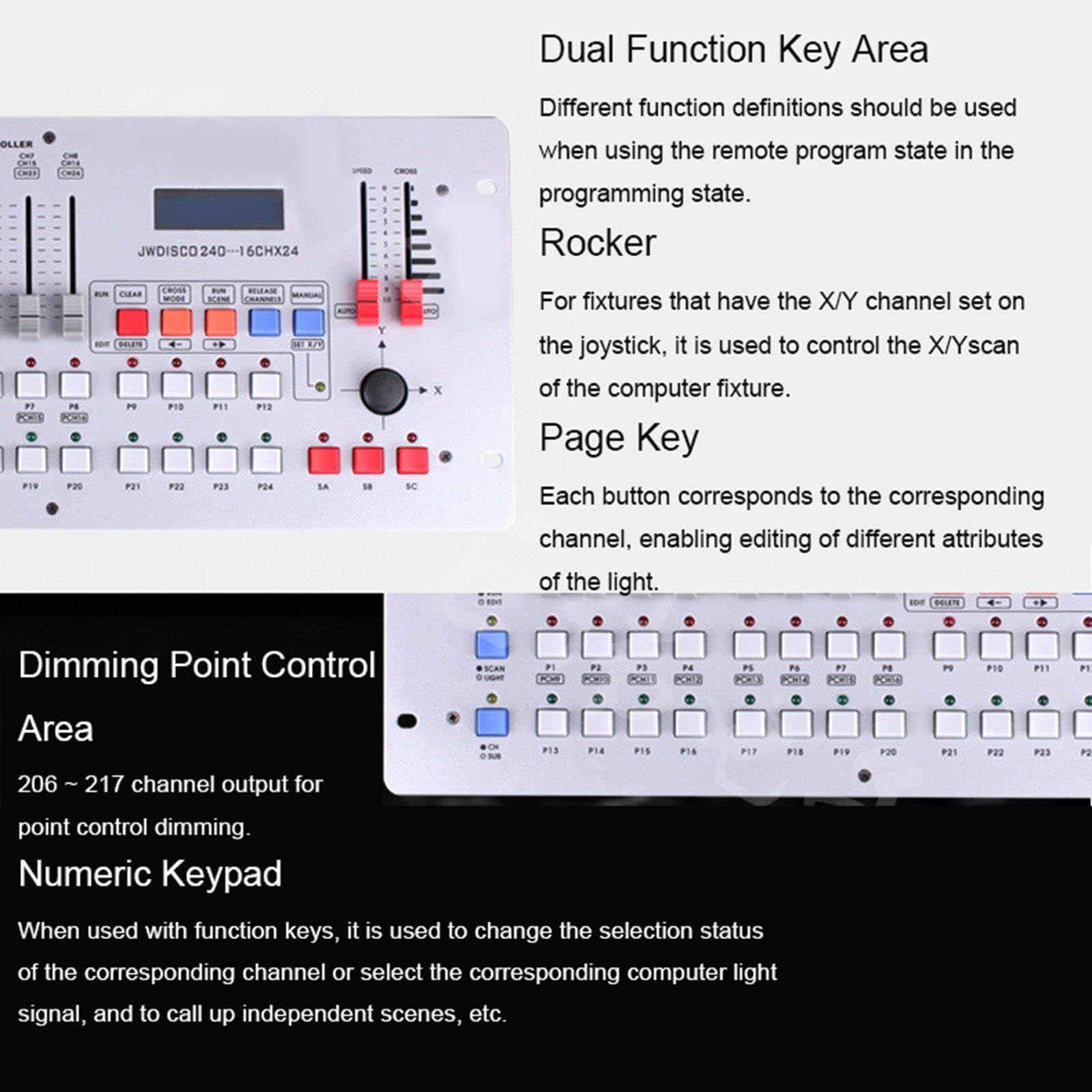 Controlador DMX de 240 canales, consola de luz de escenario DMX512 con edición de programas y control de atenuación, para equipos de iluminación de bodas, eventos y espectáculos en vivo