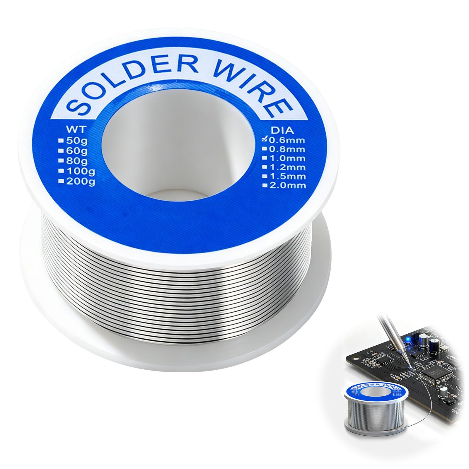 Alambre de Soldadura 0.6mm 100g | Estaño de soldadura Electrónica con núcleo de colofonia Estaño Soldador para Reparación y Componentes Electrónicos