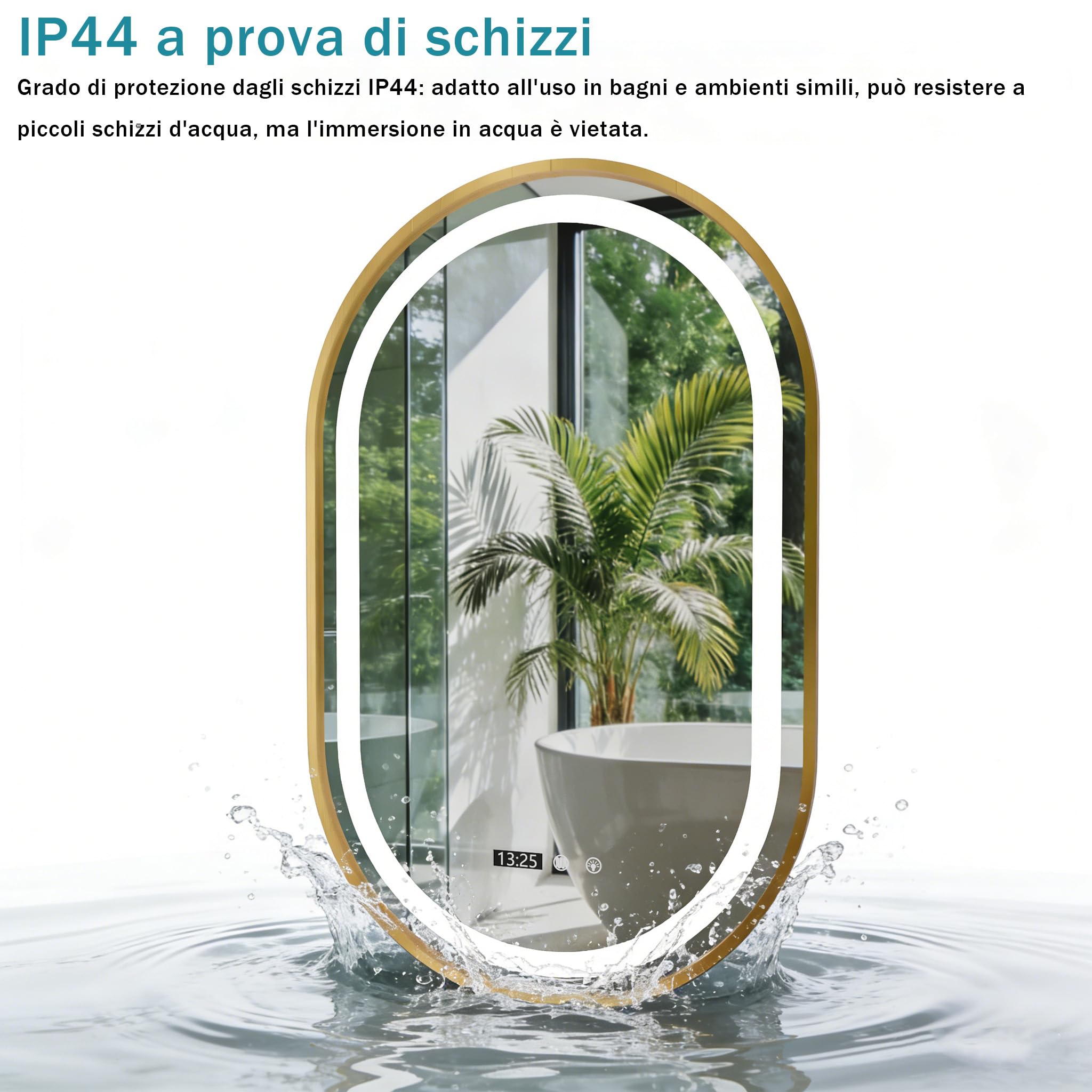 Specchio Bagno con Luce e Antiappannamento 50x80 cm Ovale Specchi da Parete con Orologio e indicatore della Temperatura per Bagno Led illuminato Regolabile in 3 colori (Spina standard-EU)