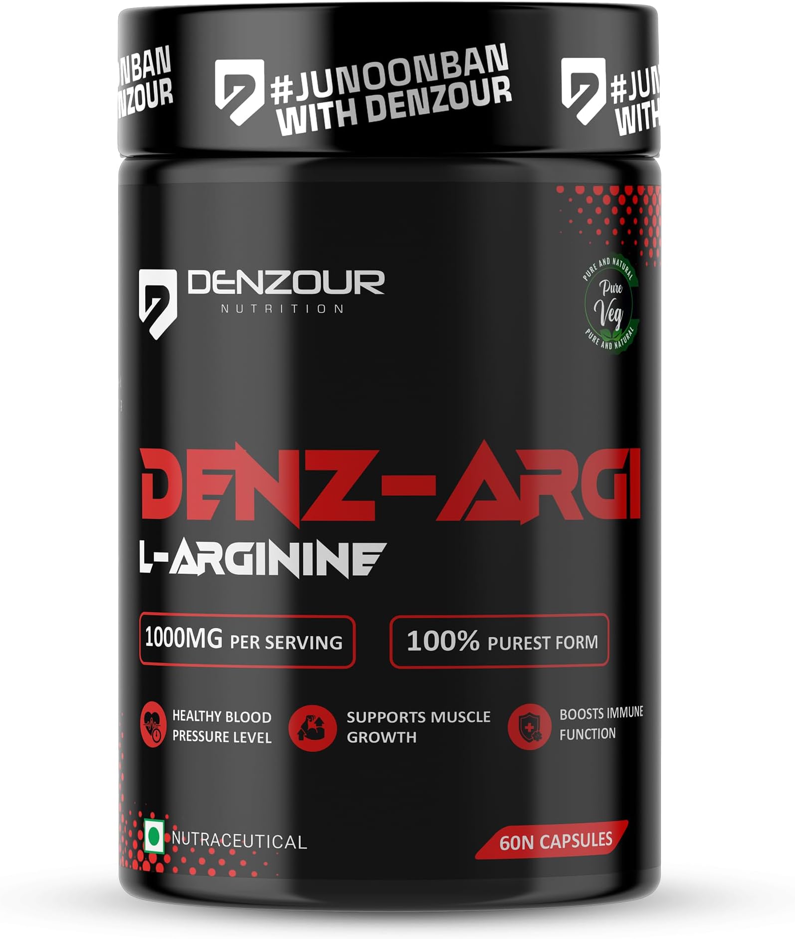 - DENZOUR NUTRITION L-Arginine 1000 mg – 60 Veg Capsules | Supports Muscle Growth, Healthy Blood Pressure, Stamina & Recovery | Immune Booster & Energy for Men & Women | Heavy Training Support